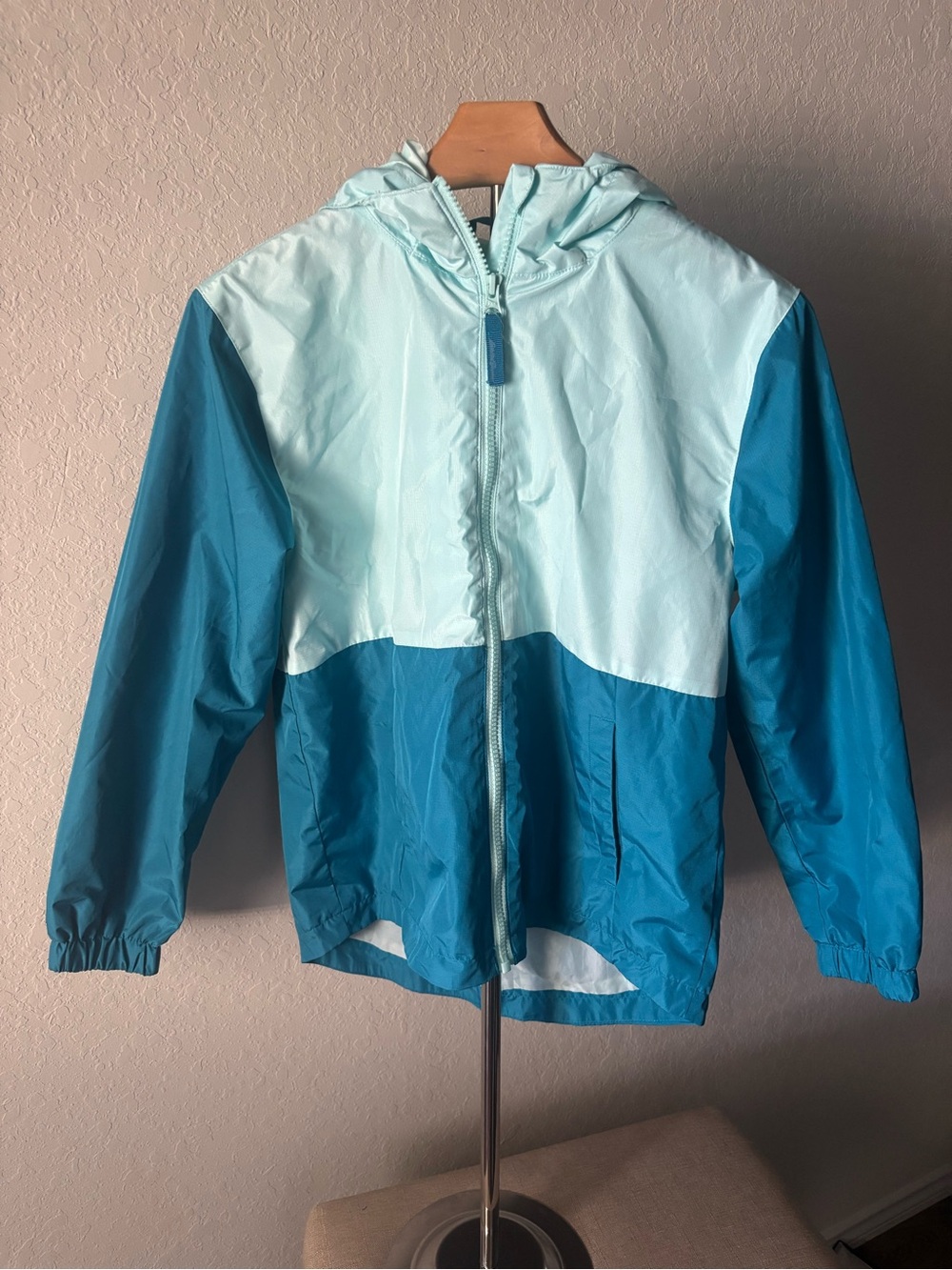 Eddie Bauer Kids Colorblock Hooded Windbreaker Blue Teal Jacket 10-12